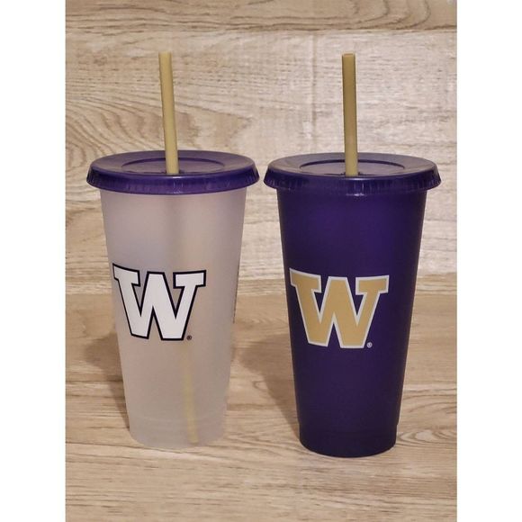 Lot of 2 New Starbucks UW University of Washington Reusable Plastic Cups NCAA - Picture 1 of 3